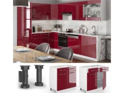 Vicco Küchenunterschrank Fame-Line Bordeaux Hochglanz/Weiß 80 cm AP Marmor