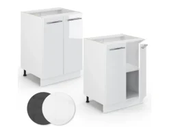 Vicco Küchenunterschrank Fame-Line Weiß Hochglanz/Weiß 60 cm AP Anthrazit