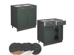 Vicco Küchenunterschrank Fame-Line Grün-Gold Landhaus/Anthrazit 80 cm ohne Arbeitsplatte