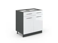 Vicco Küchenunterschrank Fame-Line Weiß Hochglanz/Anthrazit 80 cm ohne Arbeitsplatte