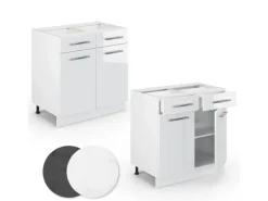 Vicco Küchenunterschrank Fame-Line Weiß Hochglanz/Weiß 80 cm ohne Arbeitsplatte