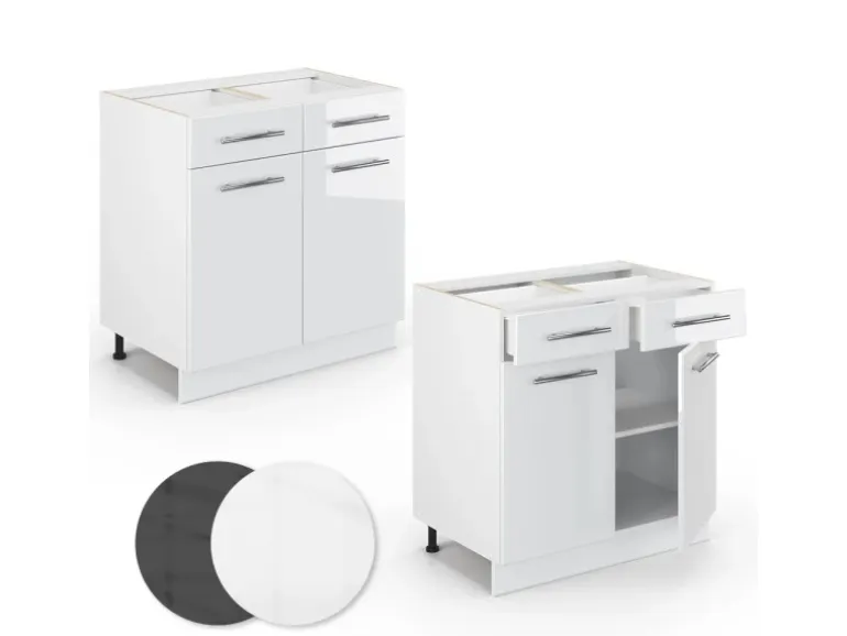 Vicco Küchenunterschrank Fame-Line Weiß Hochglanz/Weiß 80 cm ohne Arbeitsplatte