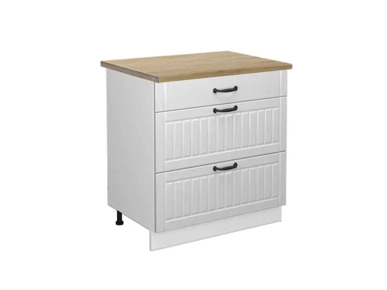 Vicco Küchenunterschrank Fame-Line Weiß Landhaus/Weiß 80 cm mit 3 Schubladen AP Eiche