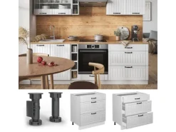 Vicco Küchenunterschrank Fame-Line Weiß Landhaus/Weiß 80 cm mit 3 Schubladen AP Eiche