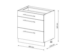 Vicco Küchenunterschrank Fame-Line Weiß Landhaus/Weiß 80 cm mit 3 Schubladen AP Eiche