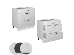 Vicco Küchenunterschrank Fame-Line Weiß Landhaus/Weiß 80 cm mit 3 Schubladen AP Eiche