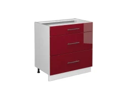 Vicco Küchenunterschrank Fame-Line Bordeaux Hochglanz/Weiß 80 cm mit 3 Schubladen ohne Arbeitsplatte
