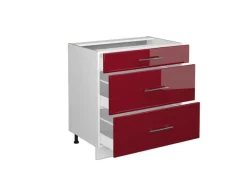 Vicco Küchenunterschrank Fame-Line Bordeaux Hochglanz/Weiß 80 cm mit 3 Schubladen ohne Arbeitsplatte