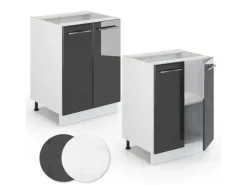 Vicco Küchenunterschrank Fame-Line Anthrazit Hochglanz/Weiß 60 cm ohne Arbeitsplatte