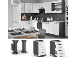 Vicco Küchenunterschrank Fame-Line Weiß Hochglanz/Anthrazit 50 cm ohne Arbeitsplatte