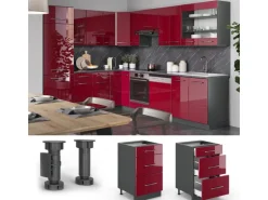 Vicco Küchenunterschrank Fame-Line Bordeaux Hochglanz/Anthrazit 50 cm ohne Arbeitsplatte