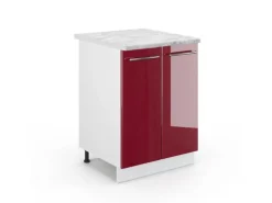 Vicco Küchenunterschrank Fame-Line Bordeaux Hochglanz/Weiß 60 cm AP Marmor