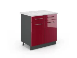 Vicco Küchenunterschrank Fame-Line Bordeaux Hochglanz/Anthrazit 80 cm AP Marmor