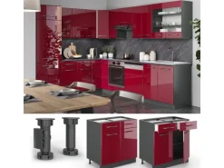 Vicco Küchenunterschrank Fame-Line Bordeaux Hochglanz/Anthrazit 80 cm AP Marmor