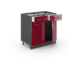 Vicco Küchenunterschrank Fame-Line Bordeaux Hochglanz/Anthrazit 80 cm AP Marmor