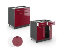 Vicco Küchenunterschrank Fame-Line Bordeaux Hochglanz/Anthrazit 80 cm AP Marmor