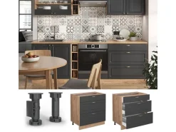 Vicco Küchenunterschrank Fame-Line Anthrazit-Gold/Goldkraft Eiche 80 cm mit 3 Schubladen ohne Arbeitsplatte