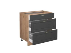 Vicco Küchenunterschrank Fame-Line Anthrazit-Gold/Goldkraft Eiche 80 cm mit 3 Schubladen ohne Arbeitsplatte