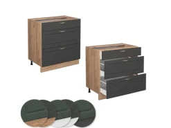 Vicco Küchenunterschrank Fame-Line Anthrazit-Gold/Goldkraft Eiche 80 cm mit 3 Schubladen ohne Arbeitsplatte