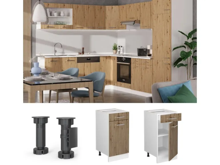 Vicco Küchenunterschrank R-Line Schubladenschrank für die Küche Artisan-Eiche/Weiß 40 cm AP Marmor