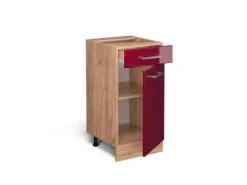 Vicco Küchenunterschrank R-Line Schubladenschrank für die Küche Bordeaux Hochglanz 40 cm AP Marmor