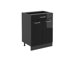 Vicco Küchenunterschrank R-Line Schwarz Hochglanz 60 cm mit Schublade ohne Arbeitsplatte mit Anthrazit Korpus