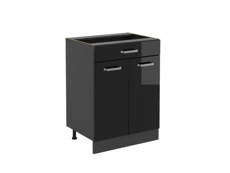 Vicco Küchenunterschrank R-Line Schwarz Hochglanz 60 cm mit Schublade ohne Arbeitsplatte mit Anthrazit Korpus