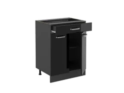 Vicco Küchenunterschrank R-Line Schwarz Hochglanz 60 cm mit Schublade ohne Arbeitsplatte mit Anthrazit Korpus
