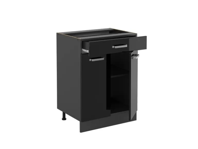 Vicco Küchenunterschrank R-Line Schwarz Hochglanz 60 cm mit Schublade ohne Arbeitsplatte mit Anthrazit Korpus