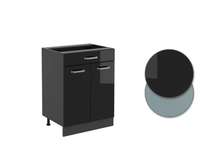 Vicco Küchenunterschrank R-Line Schwarz Hochglanz 60 cm mit Schublade ohne Arbeitsplatte mit Anthrazit Korpus