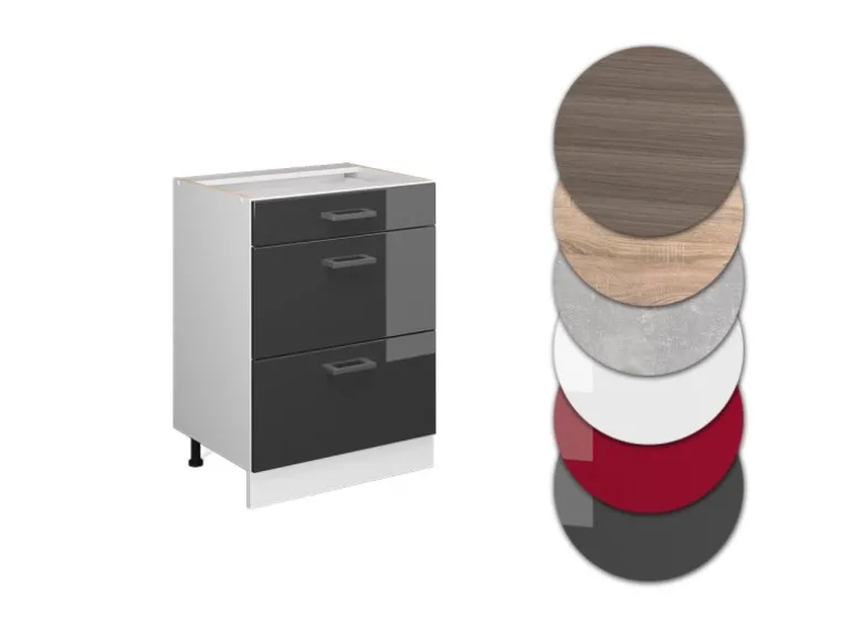 Vicco Küchenunterschrank R-Line Anthrazit Hochglanz/Weiß 60 cm mit Schubladen ohne Arbeitsplatte