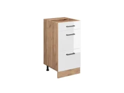 Vicco Küchenunterschrank R-Line Weiß Hochglanz/Goldkraft Eiche 40 cm mit Schubladen ohne Arbeitsplatte