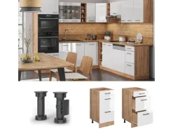 Vicco Küchenunterschrank R-Line Weiß Hochglanz/Goldkraft Eiche 40 cm mit Schubladen ohne Arbeitsplatte