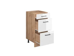 Vicco Küchenunterschrank R-Line Weiß Hochglanz/Goldkraft Eiche 40 cm mit Schubladen ohne Arbeitsplatte