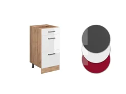 Vicco Küchenunterschrank R-Line Weiß Hochglanz/Goldkraft Eiche 40 cm mit Schubladen ohne Arbeitsplatte