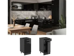 Vicco Küchenunterschrank R-Line Schwarz Hochglanz/Anthrazit 40 cm AP Eiche