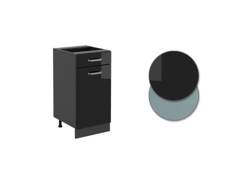 Vicco Küchenunterschrank R-Line Schwarz Hochglanz/Anthrazit 40 cm AP Eiche