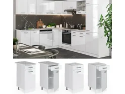 Vicco Küchenunterschrank R-Line Schubladenschrank für die Küche Weiß Hochglanz/Weiß 40 cm AP Marmor