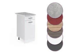 Vicco Küchenunterschrank R-Line Schubladenschrank für die Küche Weiß Hochglanz/Weiß 40 cm AP Marmor