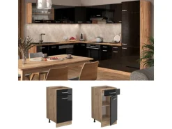 Vicco Küchenunterschrank R-Line Schwarz Hochglanz/Goldkraft Eiche 40 cm AP Anthrazit