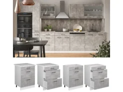 Vicco Küchenunterschrank R-Line Beton/Weiß 60 cm mit Schubladen ohne Arbeitsplatte