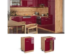Vicco Küchenunterschrank R-Line Bordeaux Hochglanz/Goldkraft Eiche 60 cm mit Schublade ohne Arbeitsplatte