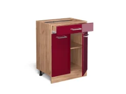 Vicco Küchenunterschrank R-Line Bordeaux Hochglanz/Goldkraft Eiche 60 cm mit Schublade ohne Arbeitsplatte