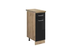 Vicco Küchenunterschrank R-Line Schwarz Hochglanz/Goldkraft Eiche 30 cm AP Eiche