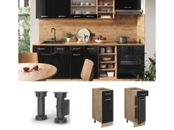 Vicco Küchenunterschrank R-Line Schwarz Hochglanz/Goldkraft Eiche 30 cm AP Eiche