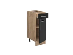 Vicco Küchenunterschrank R-Line Schwarz Hochglanz/Goldkraft Eiche 30 cm AP Eiche