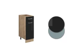 Vicco Küchenunterschrank R-Line Schwarz Hochglanz/Goldkraft Eiche 30 cm AP Eiche