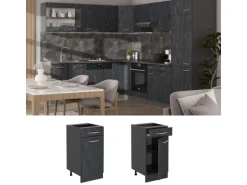 Vicco Küchenunterschrank R-Line Schwarz Beton/Anthrazit 40 cm AP Eiche