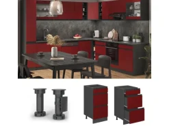 Vicco Küchenunterschrank R-Line Rot/Anthrazit 40 cm J-Shape mit Schubladen ohne Arbeitsplatte