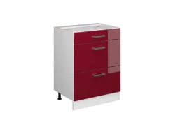 Vicco Küchenunterschrank R-Line Bordeaux Hochglanz/Weiß 60 cm mit Schubladen ohne Arbeitsplatte